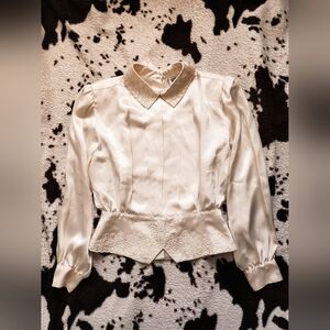 "WORTHINGTON' WOMEN'S 80'S/90'S SILK LIKE BLOUSE - CREAM
